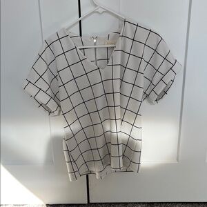 Who What Wear Cream and Black Checkered Blouse